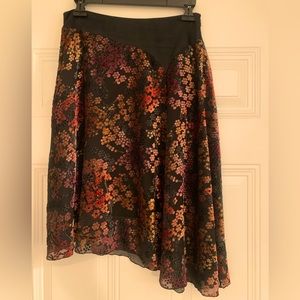 Trina Turk asymmetrical mid length silk skirt.